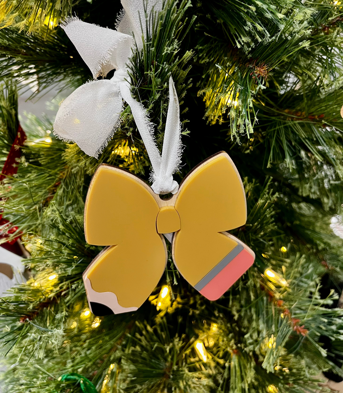 Teacher Pencil Bow Ornament