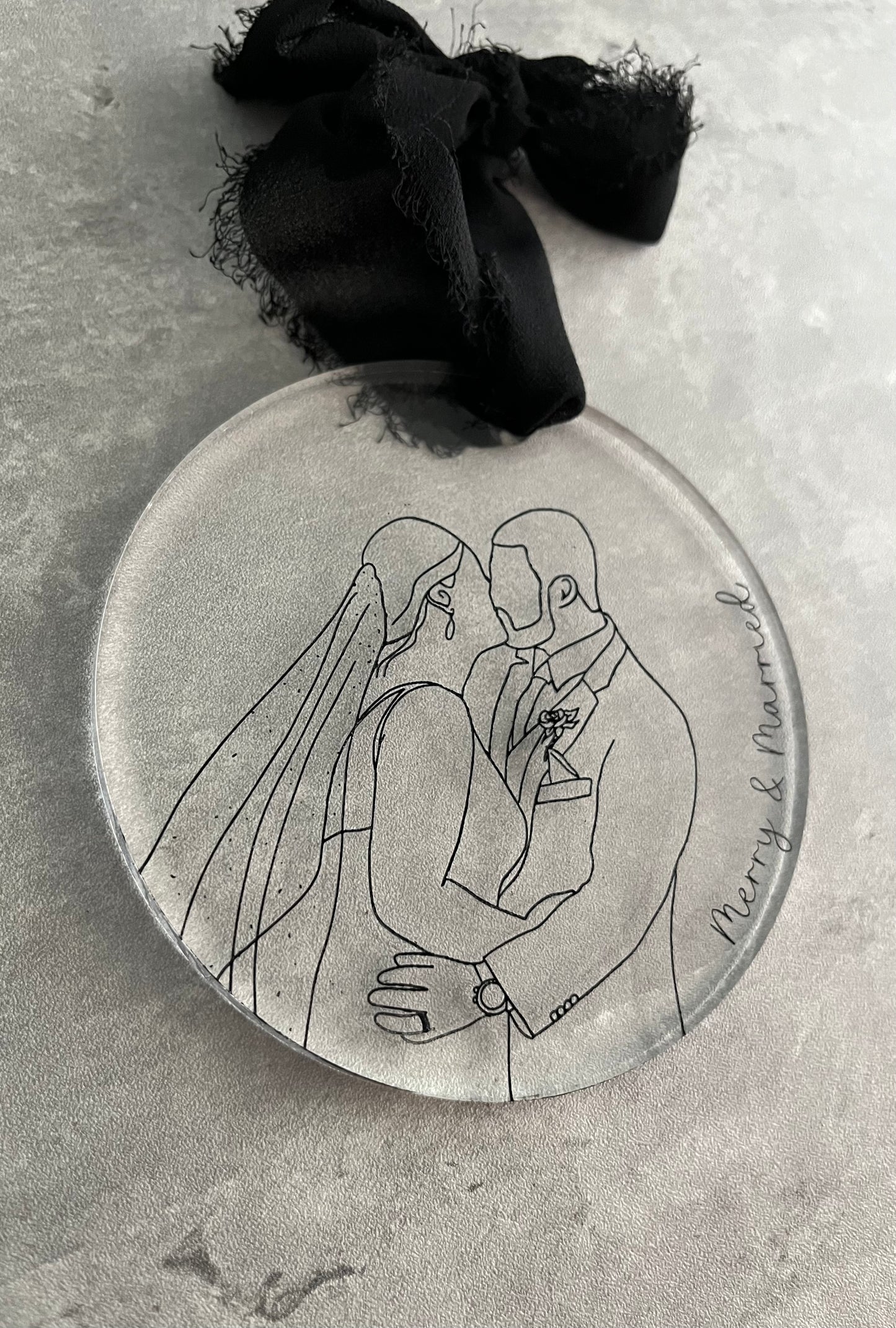 Merry & Married Line Portrait Ornament