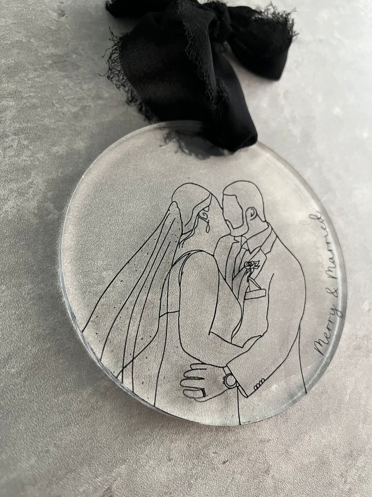 Merry & Married Line Portrait Ornament
