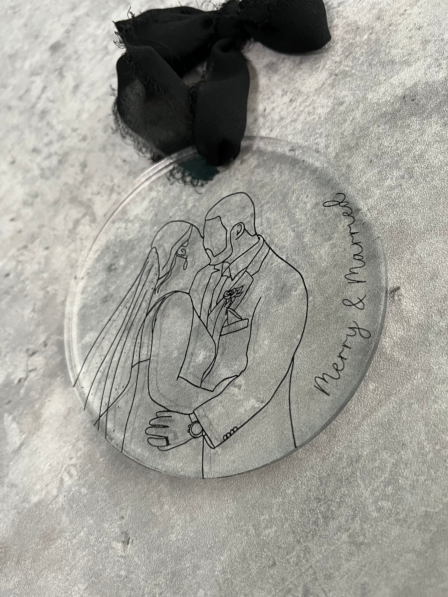Merry & Married Line Portrait Ornament