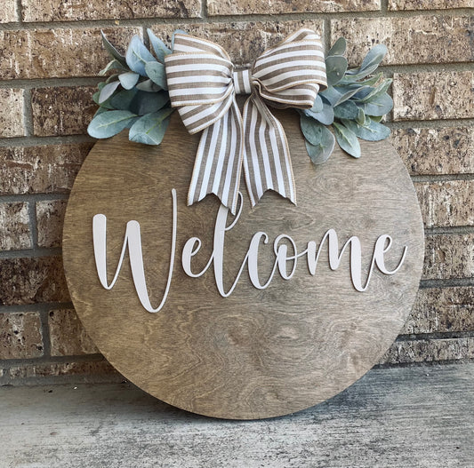 Welcome - Greenery - Wood Sign