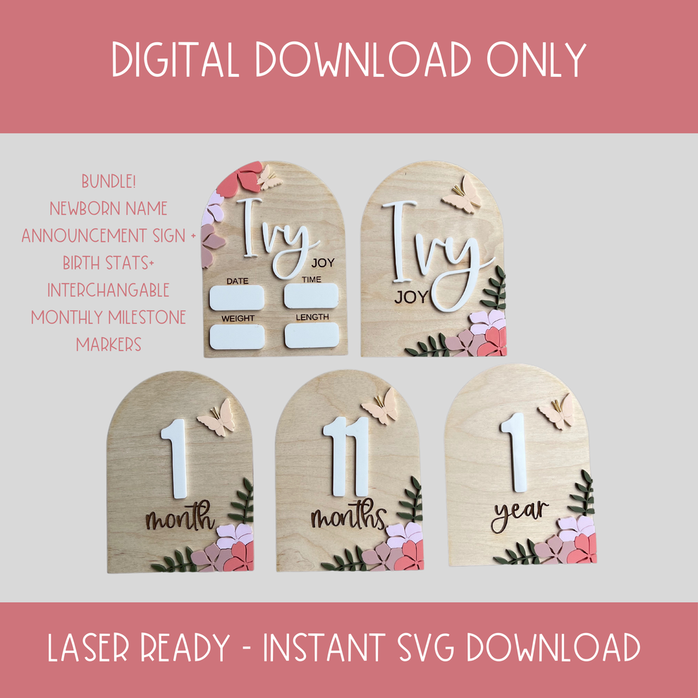 Birth Announcement Bundle - Digital Download SVG – Petal + Script Co.
