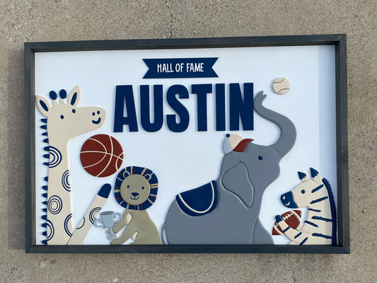 Austin Sporty Animals Nursery Sign