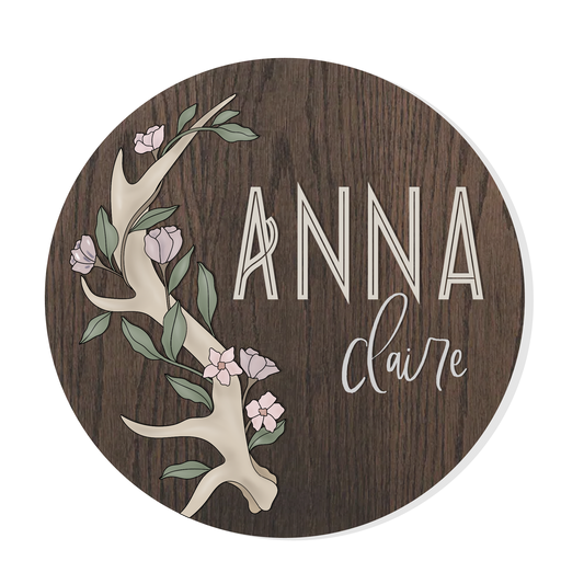Anna Floral and Antler Nursery Sign